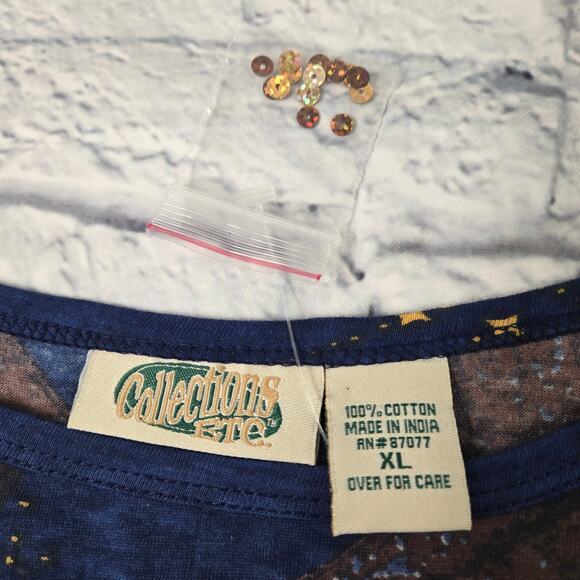 NWOT Collections Etc Top Nativity Stars Navy Long Sleeve Sequins Christmas XL - Picture 5 of 16